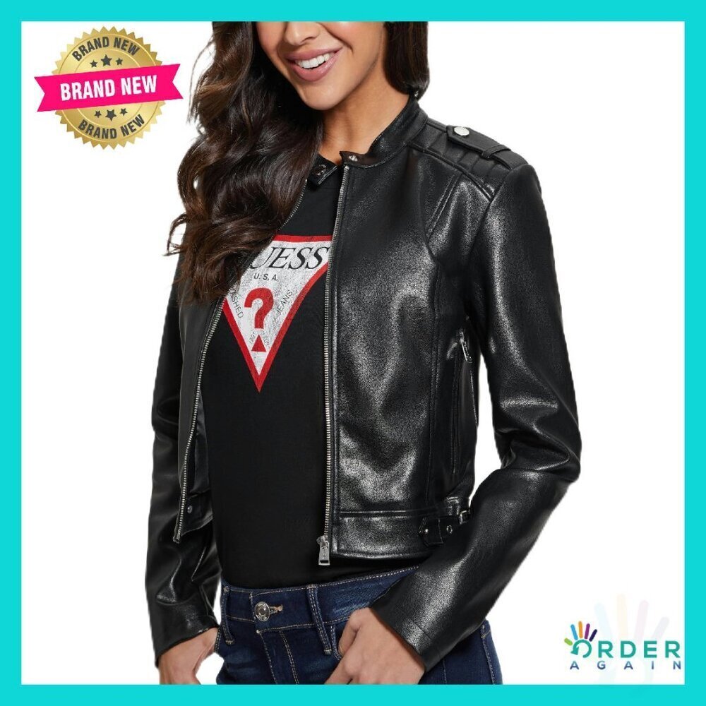 Faux Leather Moto Jacket Fitted Snap Collar Chic Y2K Retro Classic Style